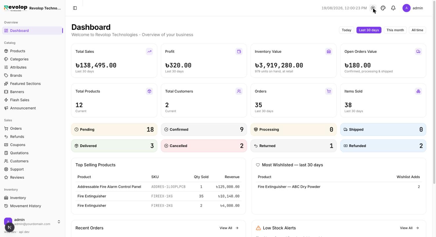 Merchant dashboard, light theme