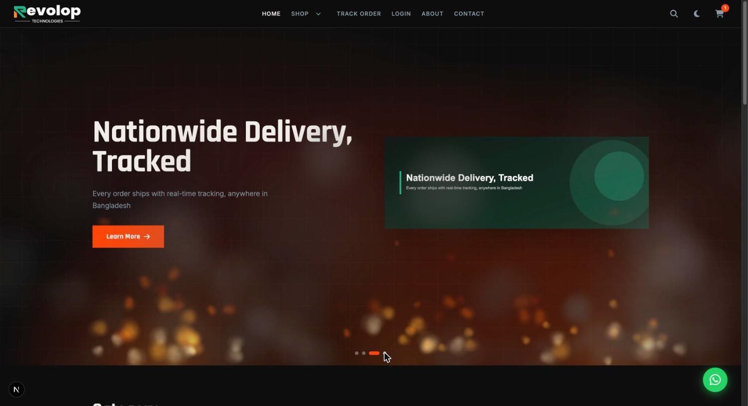 Storefront, as a customer sees it, dark theme